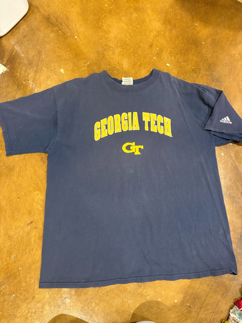 adidas Navy Georgia Tech Short Sleeve Tee with Yellow Logo